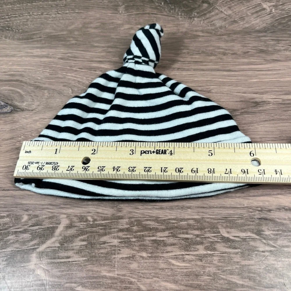 Target Gerber Baby Hats 0-6M Black White Grey Striped Elephant Top Knot 4 Pack